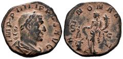 Roman Imperial Philip I. Sestertius. 244-249 AD. Rome. (Ric-168a). (C-26). Anv.: IMP M IVL PHILIPPVS AVG, laureate, draped, and cuirassed bust right. Rev.: ANNONA AVGG, Annona standing facing, head le