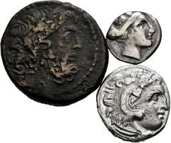 Ancient Coins Ancient Coins. Lot of 3 Ancient Greek coins. Drachm of Alexander III the Great, Tetrobol of Eubonia and Tetrachalkon of Seleucis and Pieria. Ag/Ae. TO EXAMINE. Choice F/VF. Est...60,00. 