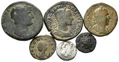 Ancient Coins Ancient Coins. Lot of 7 Roman coins, 1 silver coin (quinary) and 7 bronze coins. TO EXAMINE. F/Choice F. Est...100,00. SPANISH DESCRIPTION: Mundo Antiguo. Lote de 7 monedas romanas, 1 de