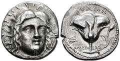 Greek Coins Rhodos. Tetradrachm. 229-205 BC. Aeinias magistrate. (Ashton-212). (Hgc-6, 1432). (Sng Keckman-542). Anv.: Radiate head of Helios facing slightly right. Rev.: Rose with bud to right; POΔIΩ