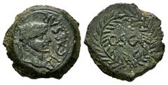 Celtiberian Coins Osca. Time of Tiberius. Cuadrante. 14-36 AD. Huesca. (Abh-unlisted). (Acip-3221). Anv.: TI CAESAR P M. Laureate head right. Rev.: OSCA within crown. Ae. 3,40 g. Rare, even more in th
