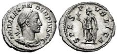 Roman Imperial Severus Alexander. Denarius. 231-235 AD. Rome. (Ric-254). (Bmcre-896). (Rsc-546). Anv.: IMP ALEXANDER PIVS AVG, laureate, draped and cuirassed bust right. Rev.: SPES PVBLICA, Spes walki
