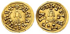 Visigothic Coins Recaredus I (586-601). Tremissis. Toledo. (R. Pliego-98b). (Cnv-73.2). Anv.: + RECCAREDVS REX. Rev.: + ToLETo PIVS. Au. 1,47 g. Choice VF/Almost XF. Est...1000,00. SPANISH DESCRIPTION