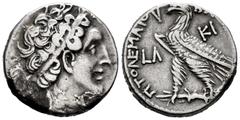 Greek Coins Egypt. Ptolemy VI. Tetradrachm. 180-145 BC. Alexandria. (Svoronos-1483 similar). Rev.: BAΣIΛEOΣ ΠTOΛEMAIOY, eagle with closed wings, standing on winged thunderbolt, to the sides LA-KI. Ag.