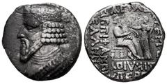 Greek Coins Kingdom of Parthia. Gotarzes II. Tetradrachm. 42-43 AD. Seleukeia on the Tigris. (Sellwood-6.19). Anv.: Diademed bust left. Rev.: Gotarzes seated right, receiving diadem from Tyche standin