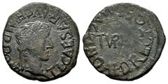 Celtiberian Coins Turiasu. Time of Tiberius. Half unit. 14-36 AD. Tarazona (Zaragoza). (Abh-2460). Anv.: TI. CAESAR AVG. F. IMP. PONT. M. Laureate head of Tiberius right. Rev.: In the center TVRIA , a