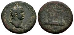Roman Imperial Domitian. AE 20. 81-96 AD. Moesia, Tomis. (AMNG-2594-5). (Rpc-404). Anv.: ΑΥΤΟ ΔΟΜΙΤΙΑΝΟC ΚΑΙCΑΡ, laureate head of Domitian right. Rev.: Tetrastyle temple, star above to right, eagle or