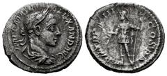 Roman Imperial Severus Alexander. Denarius. 224 AD. Rome. (Seaby-251). (Ric-37). Rev.: P M TR P III COS P P. Mars holding olive-branch and spear. Ag. 3,13 g. Almost VF. Est...35,00. SPANISH DESCRIPTIO