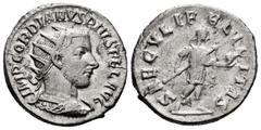 Roman Imperial Gordian III. Antoninianus. 242-244 AD. Antioch. (Ric-216). (Rsc-319). Anv.: IMP GORDIANVS PIVS FEL AVG, radiate and cuirassed bust to right. Rev.: SAECVLI FELICITAS, emperor standing to