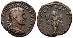 Roman Imperial Philip I. Sestertius. 244 AD. Rome. (Ric-177). (Banti-21). Anv.: IMP M IVL PHILIPPVS AVG, laureate, draped and cuirassed bust right. Rev.: LIBERALITAS AVG, Liberalitas standing left, ho