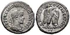 Roman Imperial Philip II. Seleucis and Pieria. Tetradrachm. 248-249 AD. Antioch. (Prieur-474). (McAlee-1042). Anv.: AYTOK K M IOYΛI ΦIΛIΠΠOC CЄB, laureate, draped and cuirassed bust to right. Rev.: ΔH