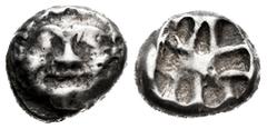 Greek Coins Mysia. Parion. Drachm. 550-520 BC. (Sng Cop-256). (Sng France-1343). Anv.: Facing head of gorgoneion with open mouth and protruding tongue. Rev.: Irregular incuse punch . Ag. 3,59 g. VF. E