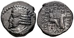 Greek Coins Kingdom of Parthia. Vardanes I. Tetradrachm. 38-46 AD. Seleukeia on the Tigris. (Sellwood-64.25). (Shore-351 var). Anv.: Diademed bust left . Rev.: Vardanes seated right, receiving palm fr