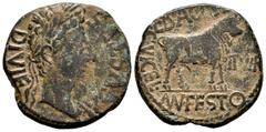 Celtiberian Coins Kelse-Celsa. Unit. 27 BC -14 AD. Velilla de Ebro (Zaragoza). Time of Augustus. (Abh-809). (Acip-3164). Anv.: Augustus laureate head right, around AVGVSTVS DIVI F. Rev.: Bull to right