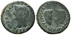 Celtiberian Coins Colonia Romula. Time of Tiberius. Unit. 14-36 AD. Sevilla. (Abh-2016). Anv.: PERM. DIVI. AVG. COL. ROM. around laureate head of Tiberius left. Rev.: Heads of Germanicus and Drusus fa