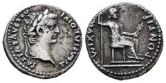 Roman Imperial Tiberius. Denarius. 14-37 AD. Lugdunum. (Ric-26). (Rsc-16). Anv.: TI CAESAR DIVI AVG F AVGVSTVS, laureate head to right. Rev.: PONTIF MAXIM, female figure seated to right, holding long 