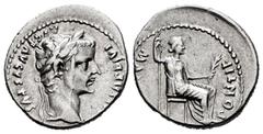 Roman Imperial Tiberius. Denarius. 16 AD. Lugdunum. (Spink-1763). (Ric-30). Anv.: TI CAESAR DIVI AVG F AVGVSTVS. Laureate head right. Rev.: PONTIF MAXIM; Livia seated right with sceptre. Ag. 3,70 g. D