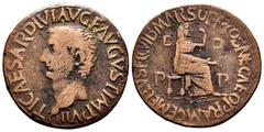 Roman Imperial Tiberius. Zeugitania. AE 30. 27-28 AD. Utica. (RPC-I 733). (MAA-115b). (Müller-364). Anv.: TI CAESAR DIVI AVG F AVGVST IMP VIII, bare head to left. Rev.: FEC VIB MARSO SOPR COS DR CAE Q