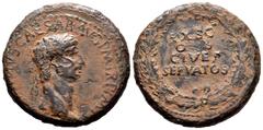 Roman Imperial Claudius. Sestertius. 41-42 AD. Rome. (Ric-96). (Cohen-39). (Bmc-115). Anv.: TI CLAVDIVS CAESAR AVG IMP P M TR P, laureate head to right. Rev.: EX S C OB CIVES SERVATOS in four lines wi