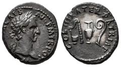 Roman Imperial Nerva. Denarius. 97 AD. Rome. (Ric-24). (Rsc-48). Anv.: (IMP NERVA) CAES AVG P M TR POT, laureate head right. Rev.: COS III PATER PATRIAE, priestly emblems: simpulum, aspergillum, guttu