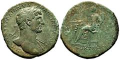 Roman Imperial Hadrian. Sestertius. 118 AD. Rome. (Spink-3598). (Ric-551a). (Ch-756). Anv.: IMP CAESAR TRAIANVS HADRIANVS AVG Laureate bust r. with drapery on l. shoulde. Rev.: Fortuna, veiled, seated