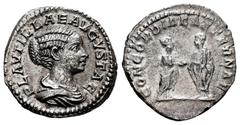Roman Imperial Plautilla. Denarius. 202 AD. Rome. (Ric-361 (Caracalla)). Anv.: PLAVTILLAE AVGVSTAE, draped bust to right. Rev.: CONCORDIAE AETERNAE, Plautilla and Caracalla standing facing, clasping h