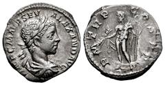 Roman Imperial Severus Alexander. Denarius. 222 AD. Rome. (Spink-7891). (Ric-5). (Seaby-204). Rev.: P M TR P COS PP, Jupiter standing left, holding thunderbolt and long scepter. Ag. 3,07 g. Almost XF/