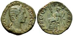Roman Imperial Julia Mamaea. Sestertius. 222-235 AD. Rome. (Ric-679). Anv.: IVLIA MAMAEA AVGVSTA, diademed and draped bust right. Rev.: FELICITAS PVBLICA, Felicitas seated left, holding caduceus and c