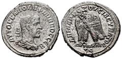 Roman Imperial Philip I. Tetradrachm. 248-249 AD. Seleucis and Pieria. (Prieur-444). Anv.: ΑΥΤΟΚ Κ Μ ΙΟΥΛΙ ΦΙΛΙΠΠΟC CЄΒ, laureate, draped and cuirassed bust to right, seen from behind. Rev.: ΔΗΜΑΡΧ ЄΞ