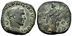 Roman Imperial Philip I. Sestertius. 246-224 AD. Rome. (Ric-168a). (C-26). (Banti-9). Anv.: IMP M IVL PHILIPPVS AVG, laureate, draped, and cuirassed bust right. Rev.: A(NNONA) AVGG, Annona standing fa