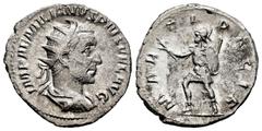 Roman Imperial Aemilian. Antoninianus. 253 AD. Rome. (Ric-5b). (Rsc-22). Anv.: IMP AEMILIANVS PIVS FEL AVG, radiate, draped and cuirassed bust right. Rev.: MARTI PACIF, Mars advancing left, holding br