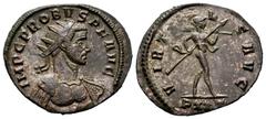 Roman Imperial Probus. Antoninianus. 278 AD. Ticinum. (Ric-428). Anv.: IMP C M AVR PROBVS P F AVG, radiate and cuirassed bust right. Rev.: VIRTVS AVG, Mars advancing right, holding trophy and spear; P