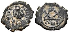 Byzantine Empire Tiberius II Constantine. 1/2 follis. 578-582 AD. Constantinople. (Bc-434). Rev.: XX / CON B. Ae. 6,01 g. VF. Est...40,00. SPANISH DESCRIPTION: Tiberio II Constantino. 1/2 follis. 578-