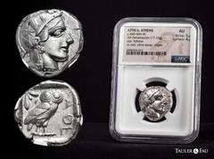 Greek Coins Attica. Tetradrachm. 454-404 BC. Athens. (Gc-2526). (Sng Cop-31). Anv.: Head of Athena right, wearing crested Attic helmet ornamented with three olive leaves above visor and spiral palmett