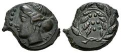 Greek Coins Sicily. Himera. Hemilitron. 415-409 BC. (Sng Ans-186/7). (Hgc-2, 479). Anv.: Head of nymph to left, with hair in sakkos; six pellets (mark of value) before, IM-E across lower fields. Rev.:
