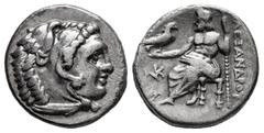 Greek Coins Kingdom of Macedon. Philip III Arrhidaios. Drachm. 323-320 BC. Sardes. Struck under Menander. (Price-2576). Anv.: Head of Herakles right, wearing lion skin headdress. Rev.: Zeus Aëtophoros