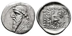 Greek Coins Kingdom of Parthia. Mithradates II. Drachm. 109-96/5 BC. Rhagai. (Sellwood-27,1). (Shore-85). (Sunrise-293). Anv.: Diademed and draped bust to left. Rev.: ΒΑΣΙΛΕΩΣ ΒΑΣΙΛΕΩN ΜΕΓΑΛΟY ΑΡΣΑΚΟY