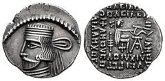 Greek Coins Kingdom of Parthia. Vardanes I. Drachm. 38-46 BC. Mithradatkart. (Sellwood-64.31). (Shore-353). (Sunrise-414). Anv.: Diademed and draped bust to left. Rev.: Archer (Arsakes I) seated to ri