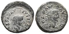 Celtiberian Coins Turiaso. Augustus period. Half unit. 27 BC - 14 AD. Tarazona (Zaragoza). (Abh-2456). Anv.: TI. CAESAR. AVGVSTVS. around laureate head of Tiberius right. Rev.: Radiate head of Octavia
