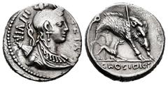 Roman Republican Hosidius. C. Hosidius C.f. Geta. Denarius. 68 BC. South of Italy. (Ffc-748). (Craw-407/2). (Cal-618). Anv.: Diademed head of Diana draped right, bow and quiver at her shoulder GETA be