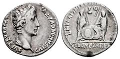 Roman Imperatorial Augustus. Denarius. 7-6 BC. Lugdunum. (Ffc-22). (Ric-207). (Cal-852). Anv.: CAESAR AVGVSTVS (DIVI. F.) PATER. PATRIE, his laureate head right. Rev.: C.L. CAESARES (AVGVSTI. F. COS. 