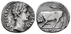 Roman Imperatorial Augustus. Denarius. 11-10 BC. Lugdunum. (Ffc-123). (Ric-178a). (Cal-842). Anv.: AVGVSTVS DIVI. F laureate head of Augustus right. Rev.: IMP. XII in exergue, bull butting left. Ag. 3