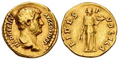 Roman Imperial Hadrian. Aureus. 134-138 AD. Rome. (Ric-241). (Cal-1256). (Bmc-628). Anv.: HADRIANVS AVG COS IIII P P. Draped and bare-headed bust right. Rev.: FIDES PVBLICA. Fides standing right, hold
