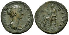 Roman Imperial Faustina Junior. Sestertius. 147-161 AD. Rome. (Ric-1381). Anv.: FAVSTINAE AVG PII AVG FIL. Diademed draped bust right. Rev.: (PVDI)CITIA, Pudicitia standing left, holding veil in front