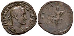 Roman Imperial Maximinus I. Sestertius. 235-236 AD. Rome. (Ric-64). Anv.: MAXIMINVS PIVS AVG GERM, laureate, draped and cuirassed bust right . Rev.: SALVS AVGVSTI, Salus seated left, feeding snake ris