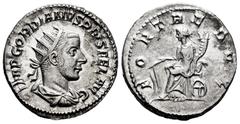 Roman Imperial Gordian III. Antoninianus. 243-244 AD. Rome. (Spink-8612). (Ric-143). (Seaby-97). Rev.: FORT REDVX. Fortuna seated left, holding rudder and cornucopiae. Ag. 4,93 g. Almost XF. Est...45,