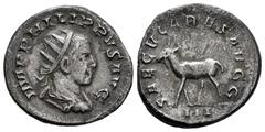 Roman Imperial Philip II. Antoninianus. 247-249 AD. Rome. (Ric-224). (C-72). Anv.: IMP PHILIPPVS AVG Radiate, draped and cuirassed bust of Philip I to right. Rev.: SAECVLARES AVGG / III Goat with shor