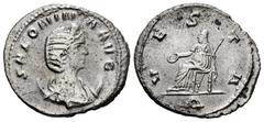 Roman Imperial Salonina. Antoninianus. 260-262 AD. Rome. (Ric-39). Anv.: SALONINA AVG, diademed and draped bust right, set on crescent. Rev.: VESTA, Vesta seated left, holding patera and sceptre. Ag. 