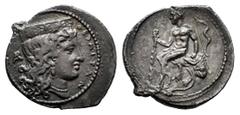 Greek Coins Sicily. Thermai Himeraiai. Litra. 383-376 BC. (Buceti-3). (Hgc-1614). Anv.: Head of Hera right, wearing polos; ΘΕΡΜΙΤΑΝ before, AP front. Rev.: Herakles seated left on lion skin draped ove