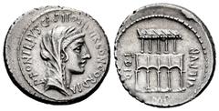 Roman Republican Didius. Titus Didius, Imperator y P.Fonteius Capito. Denarius. 55 BC. Rome. (Ffc-678). (Craw-429/2a). (Cal-541). Anv.: P. FONTEIVS CAPITO III VIR. CONCORDIA., diademed and veiled head